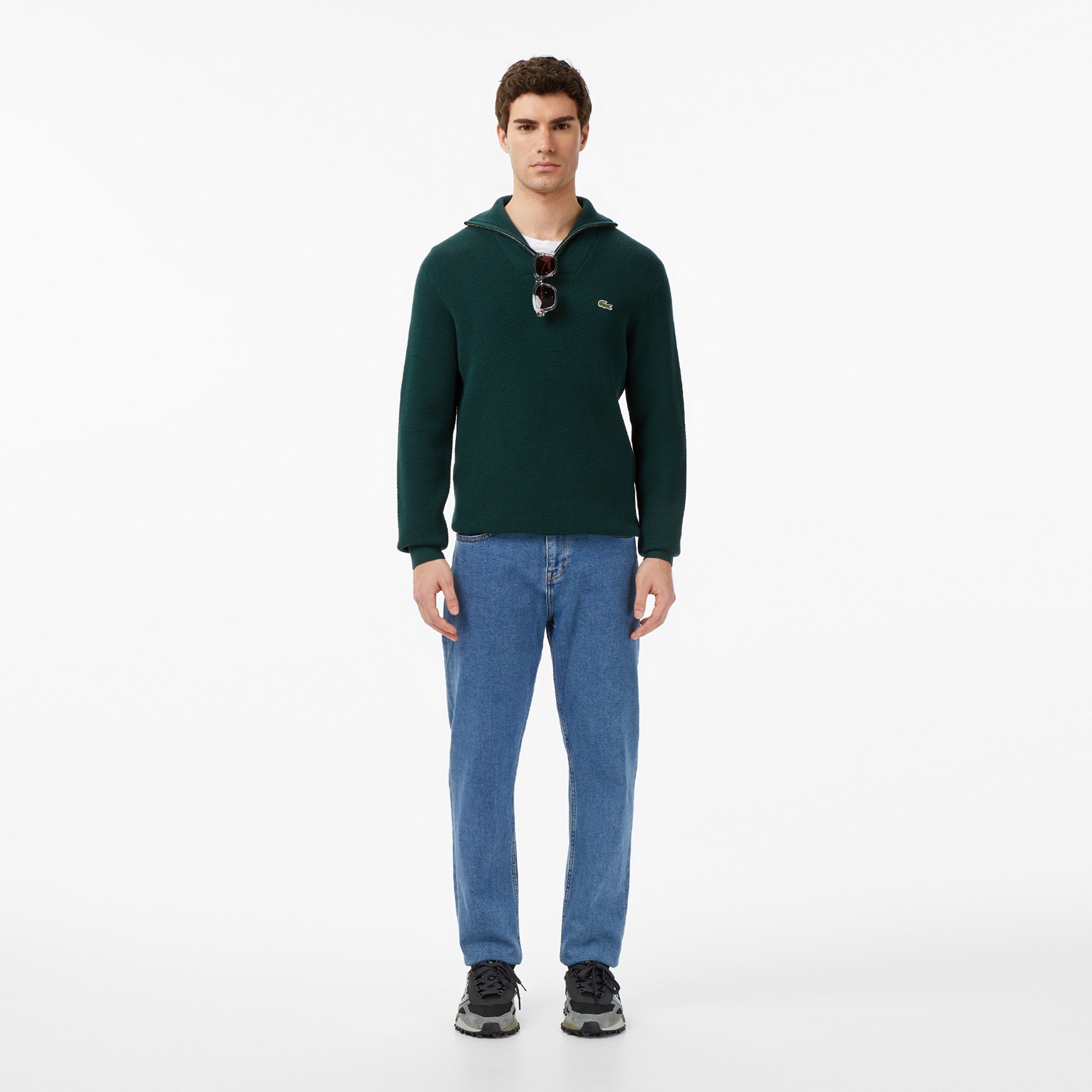 Lacoste Erkek Classic Fit Yarım Fermuarlı Yeşil Kazak