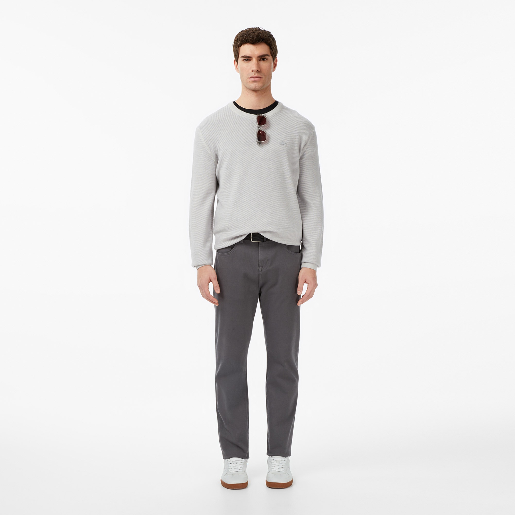 Lacoste Erkek Classic Fit Bisiklet Yaka Yün Gri Kazak