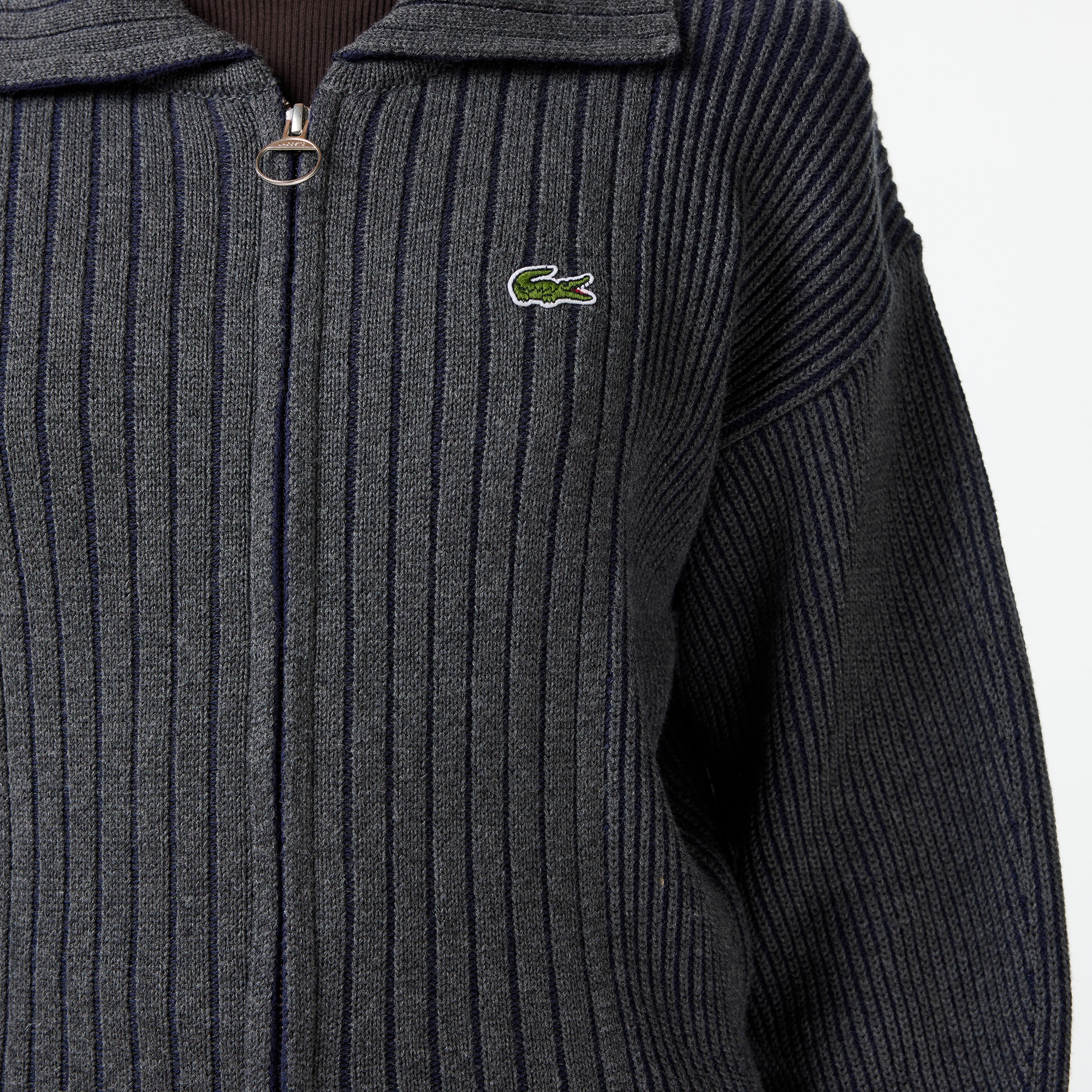 Lacoste Kadın Relaxed Fit Fermuarlı Gri Hırka