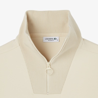  Lacoste Kadın Relaxed Fit Yarım Fermuarlı Krem Sweatshirt