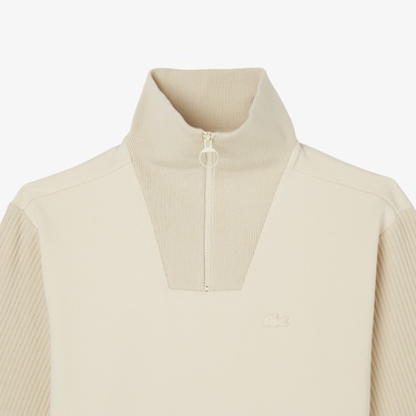  Lacoste Kadın Relaxed Fit Yarım Fermuarlı Krem Sweatshirt