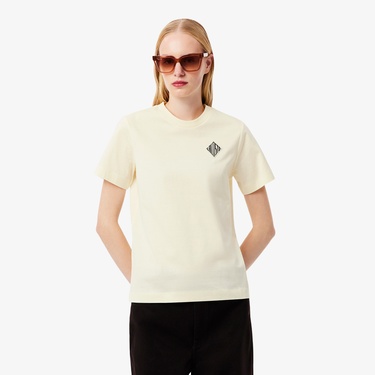  Lacoste Kadın Regular Fit Bisiklet Yaka Sarı T-Shirt