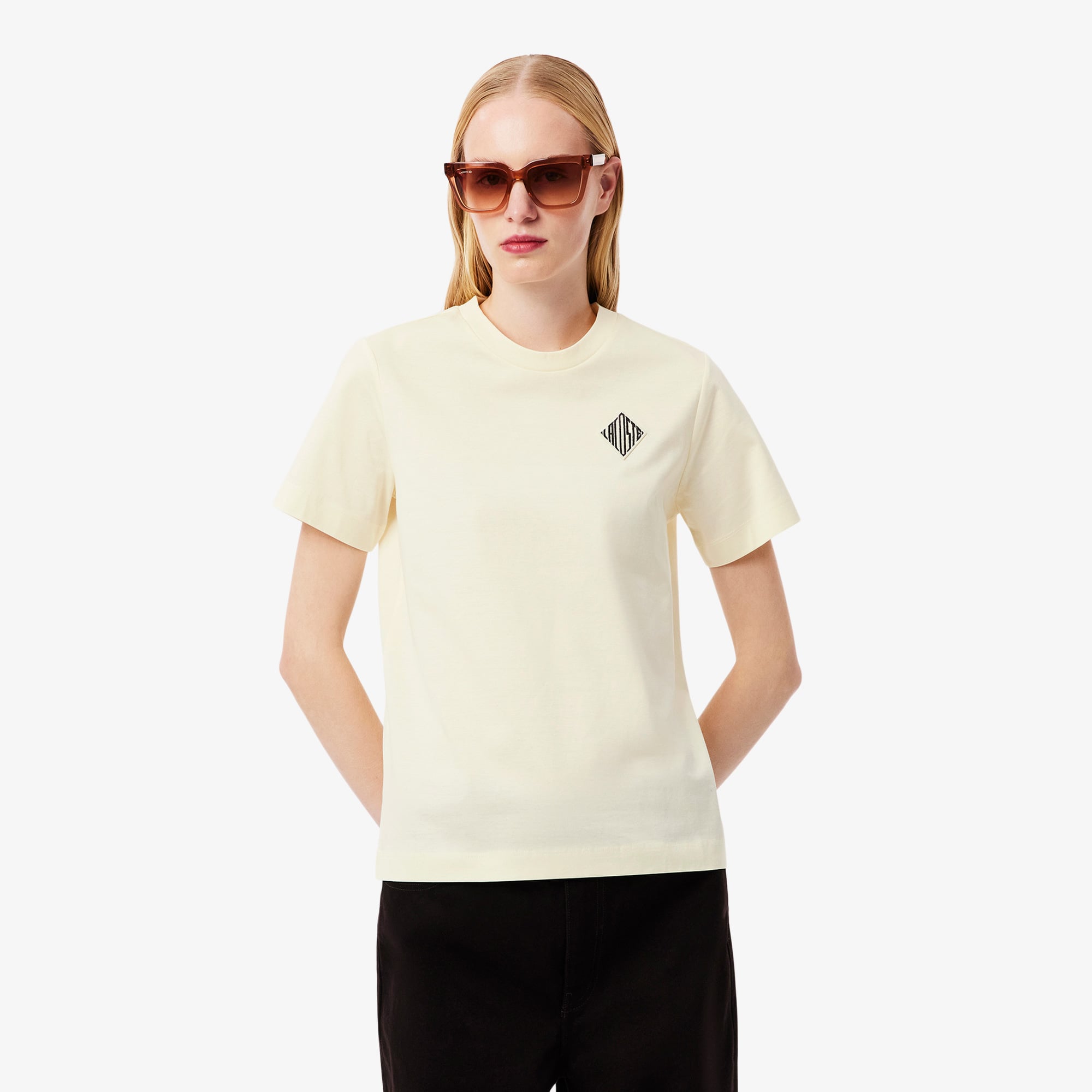  Lacoste Kadın Regular Fit Bisiklet Yaka Sarı T-Shirt