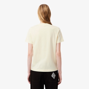  Lacoste Kadın Regular Fit Bisiklet Yaka Sarı T-Shirt