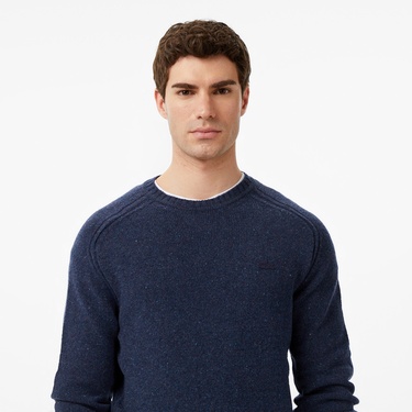  Lacoste Erkek Classic Fit Bisiklet Yaka Yün Lacivert Kazak