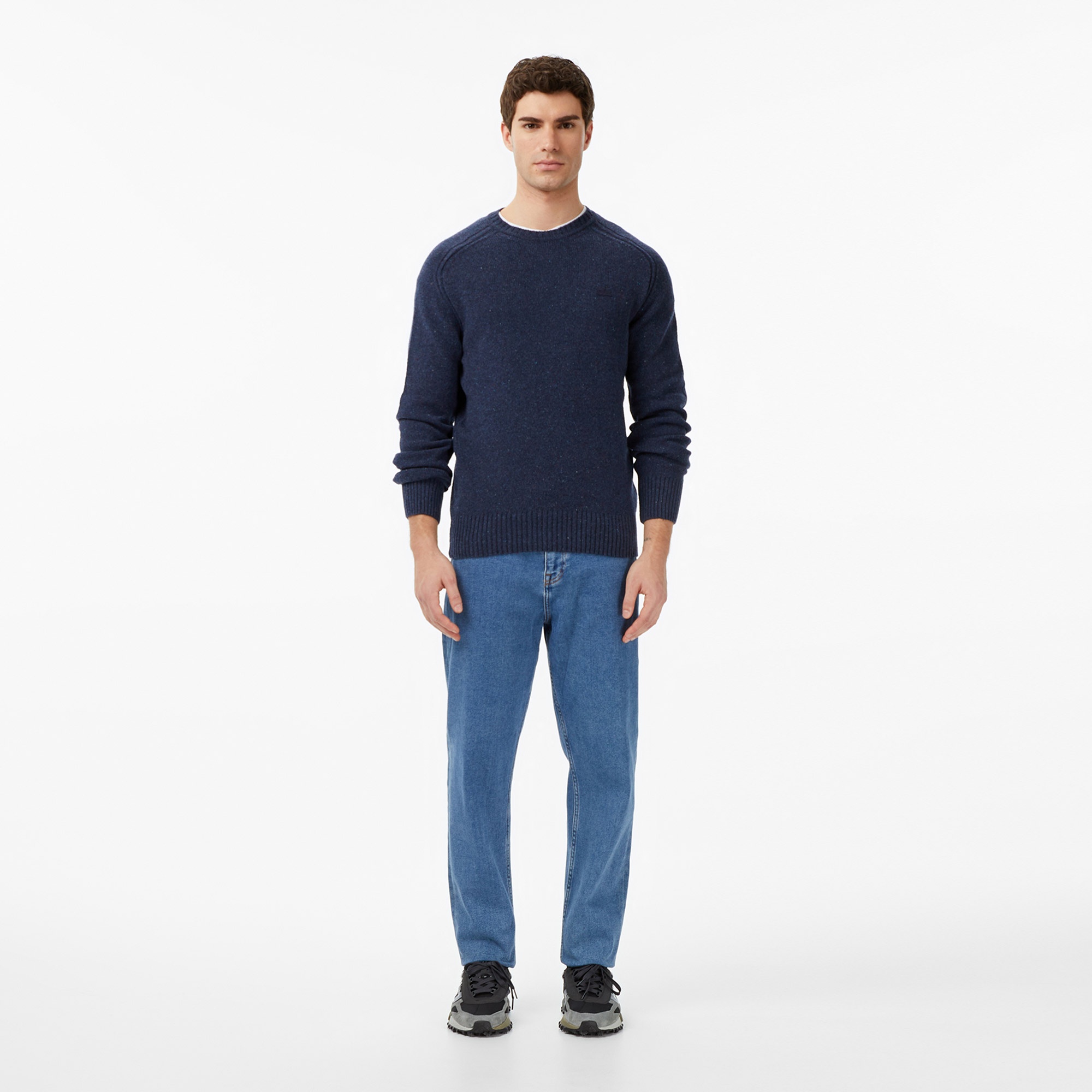 Lacoste Erkek Classic Fit Bisiklet Yaka Yün Lacivert Kazak