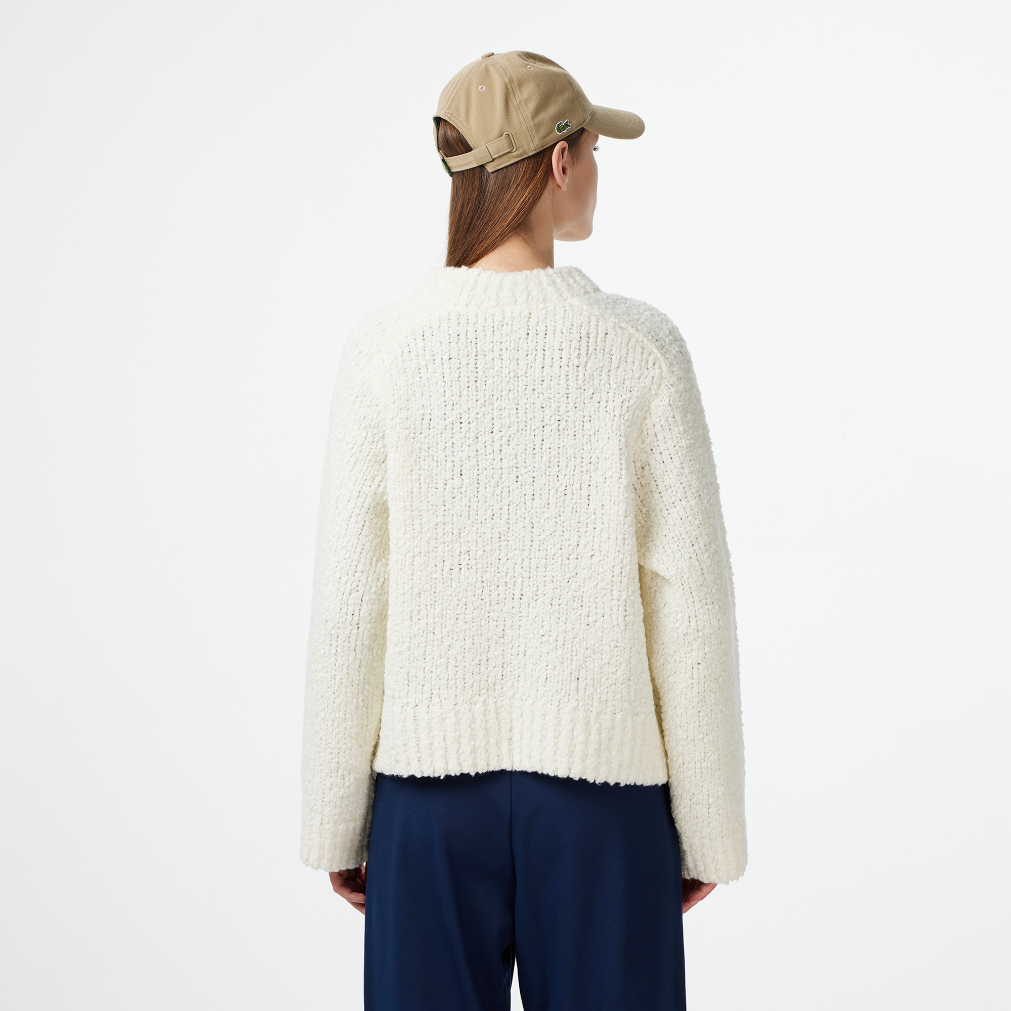 Lacoste Kadın Classic Fit Bisiklet Yaka Yün Krem Kazak