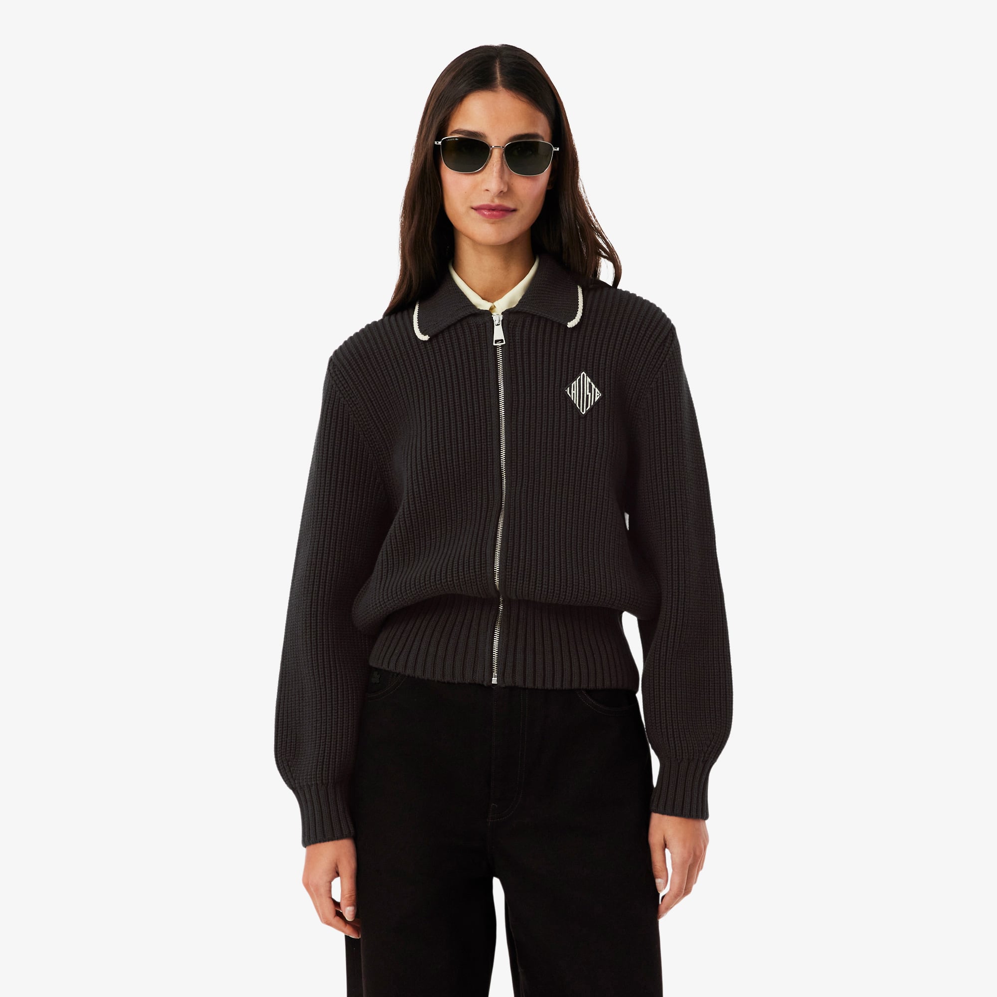 Lacoste Kadın Loose Fit Fermuarlı Kahverengi Hırka