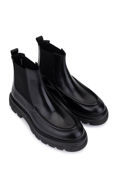  Tamer Tanca Erkek Hakiki Deri Siyah Casual Bot