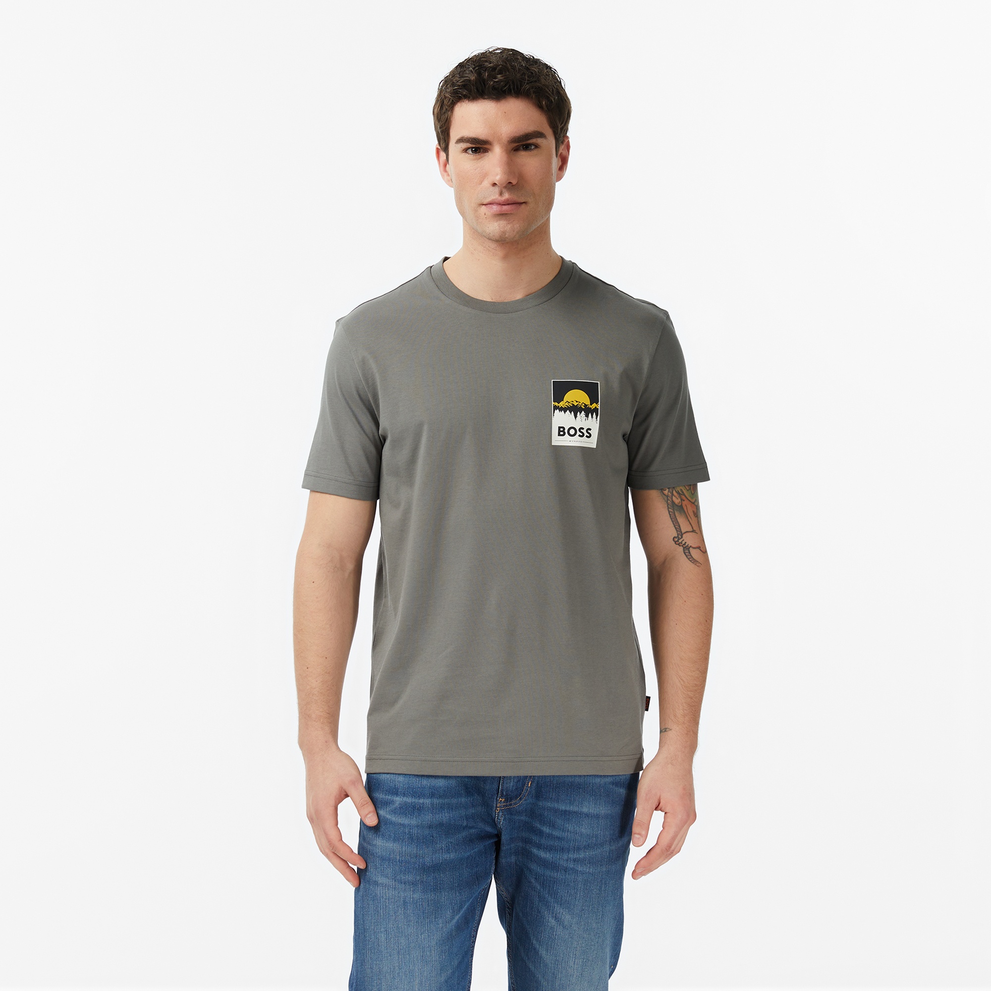 Boss Plain Erkek Gri T-Shirt