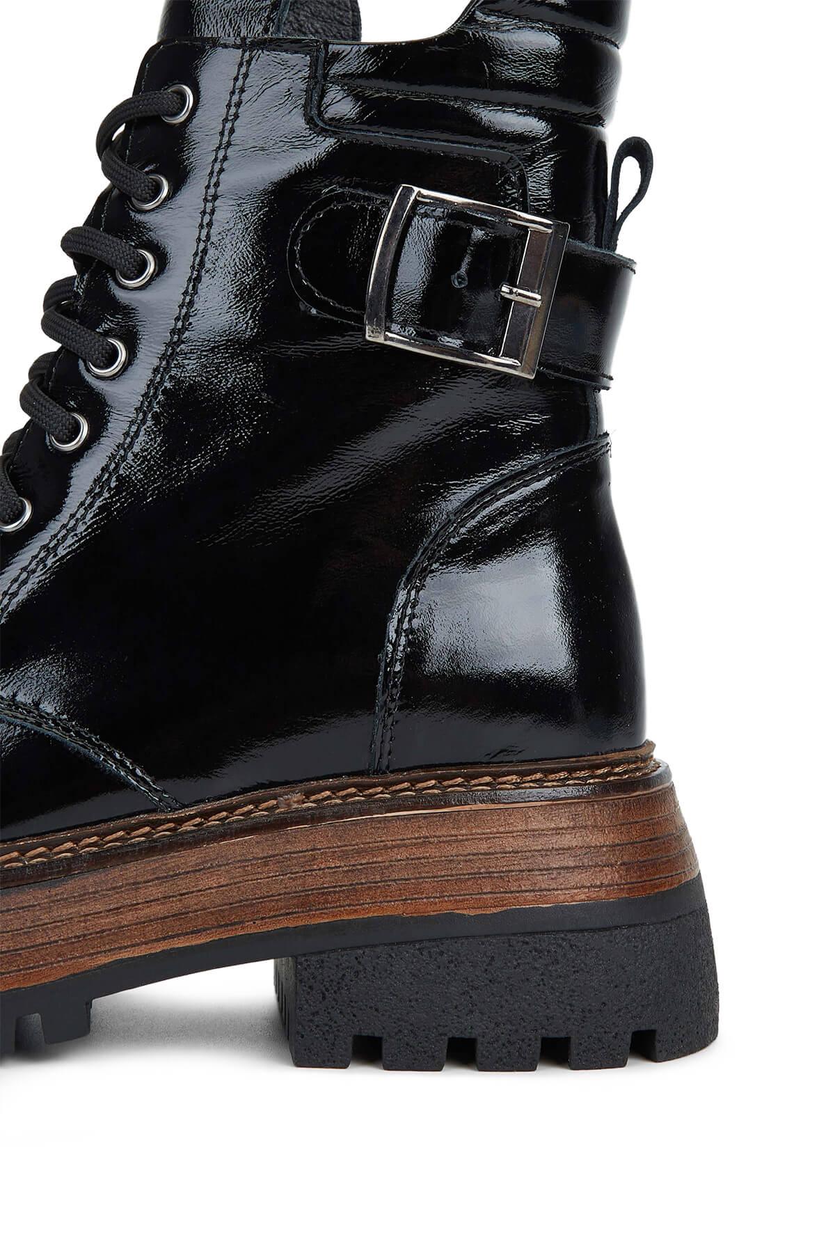 Tamer Tanca Kadın Hakiki Deri Siyah Rugan Casual Bot