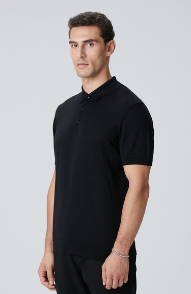  Network Erkek Siyah Polo Yaka Triko Kazak