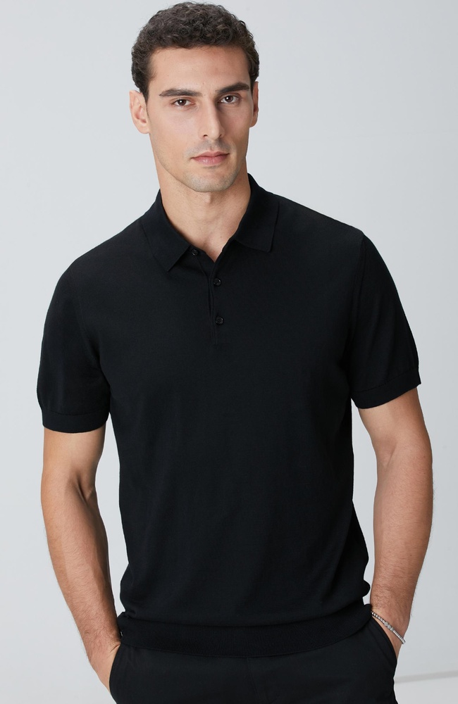  Network Erkek Siyah Polo Yaka Triko Kazak