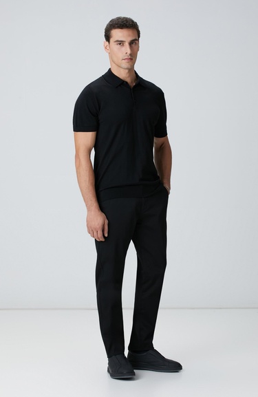  Network Erkek Siyah Polo Yaka Triko Kazak