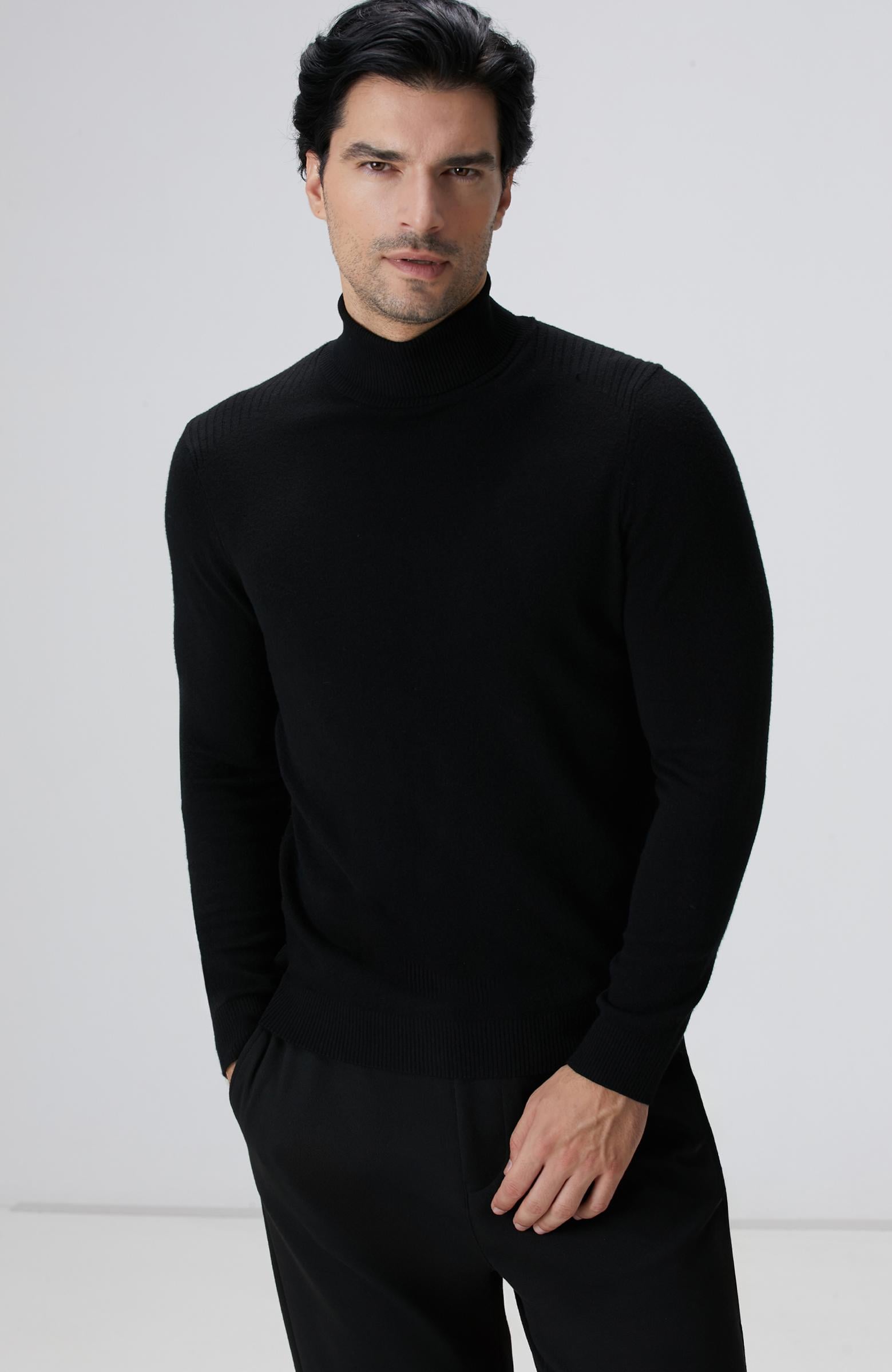  Network Erkek Siyah Balıkçı Yaka Triko Kazak