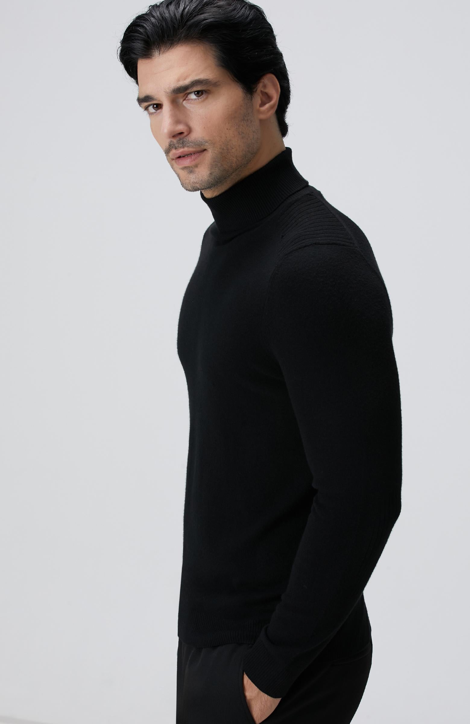 Network Erkek Siyah Balıkçı Yaka Triko Kazak