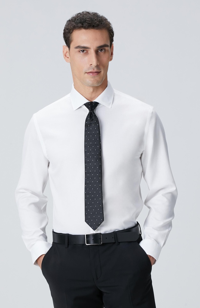  Network Erkek Beyaz Non-Iron Jakarlı Gömlek