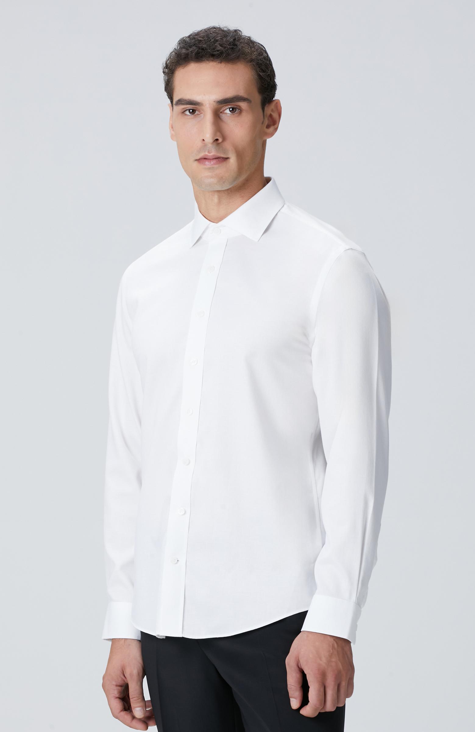  Network Erkek Beyaz Non-Iron Jakarlı Gömlek