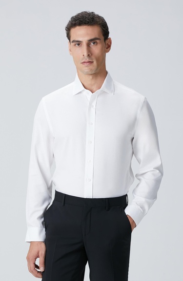  Network Erkek Beyaz Non-Iron Jakarlı Gömlek