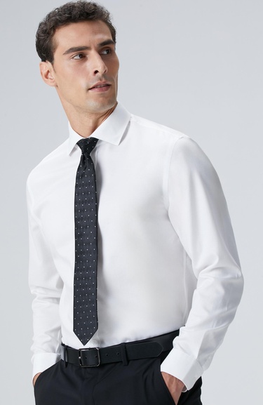  Network Erkek Beyaz Non-Iron Jakarlı Gömlek