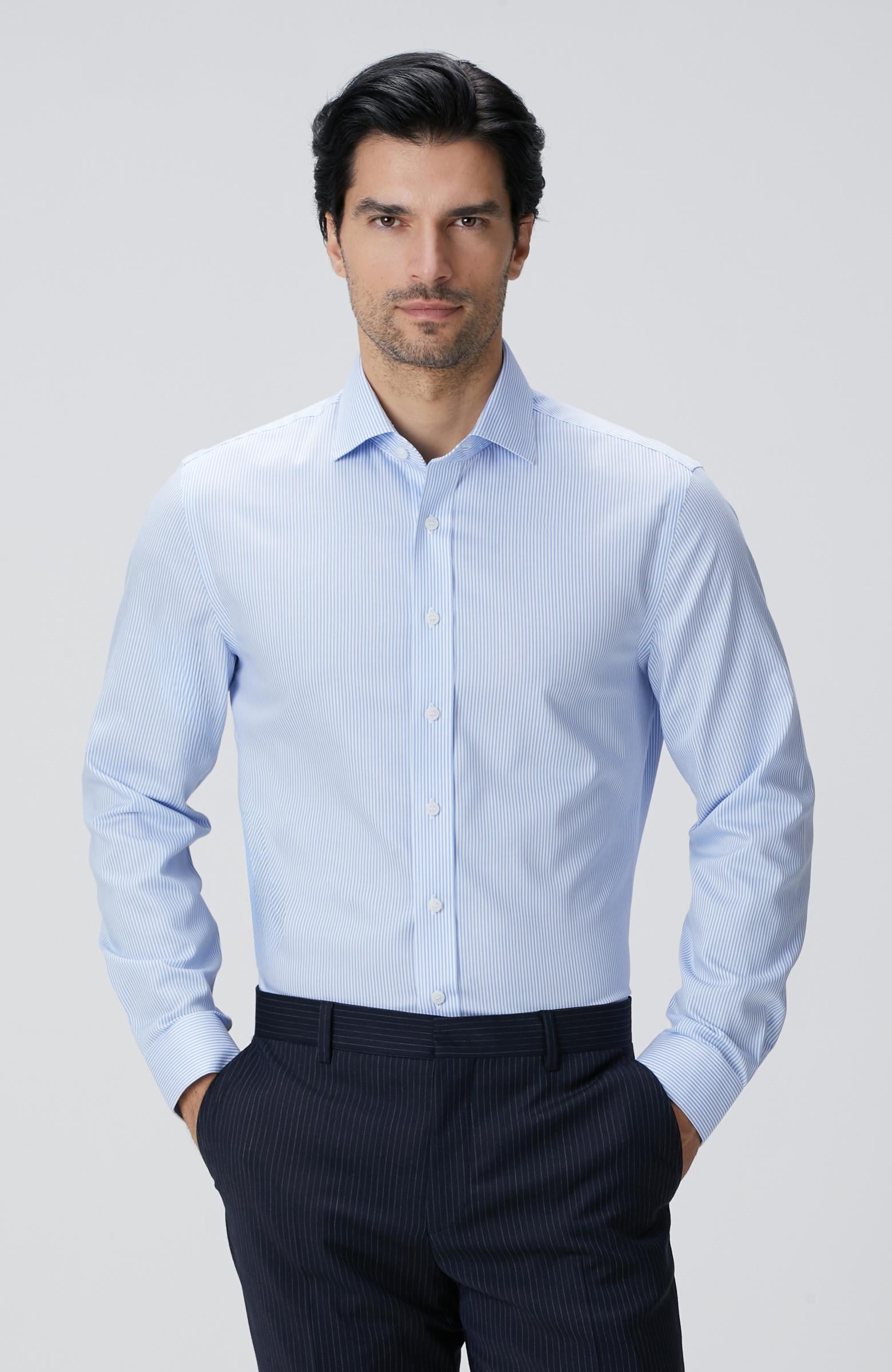 Network Erkek Açık Mavi Non-Iron Gömlek