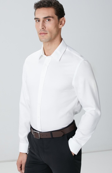  Network Erkek Non-Iron Beyaz Saten Gömlek