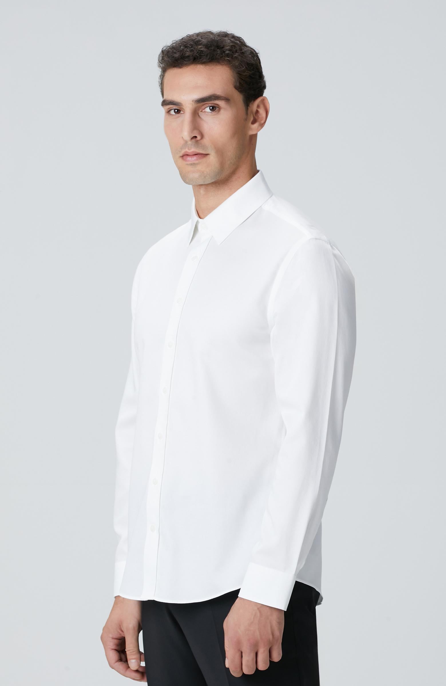  Network Erkek Non-Iron Beyaz Saten Gömlek