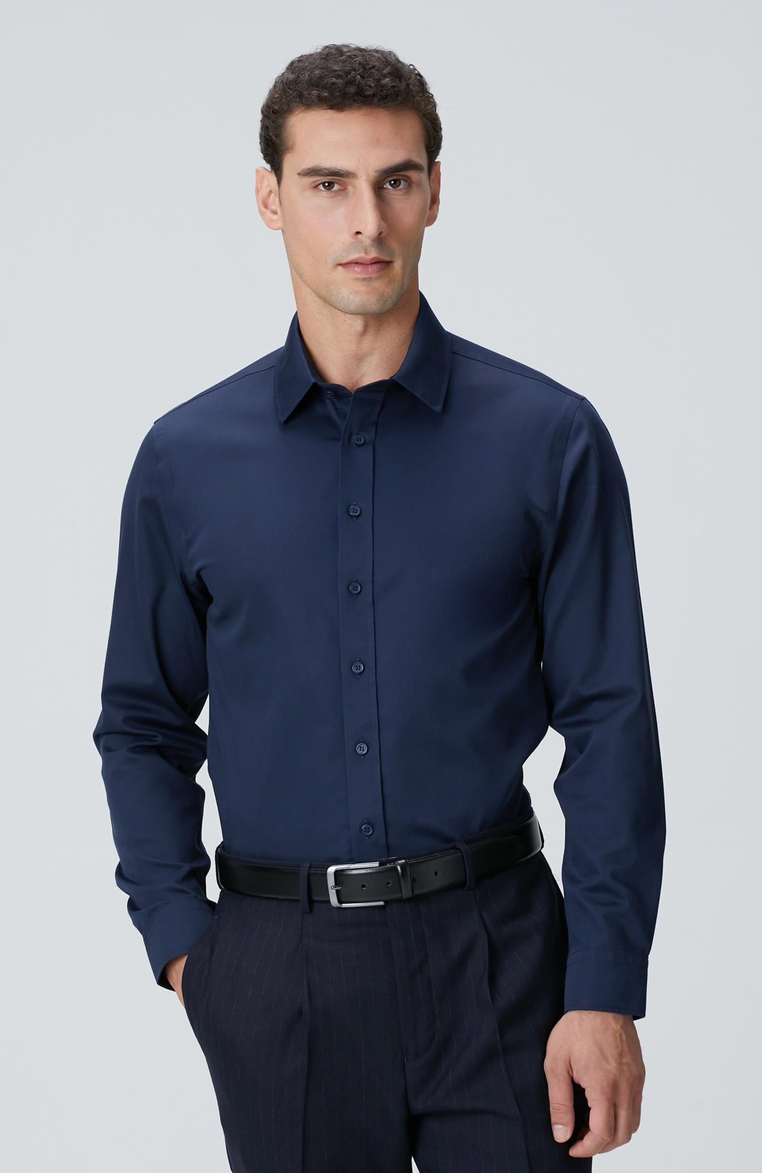  Network Erkek Non-Iron Lacivert Saten Gömlek