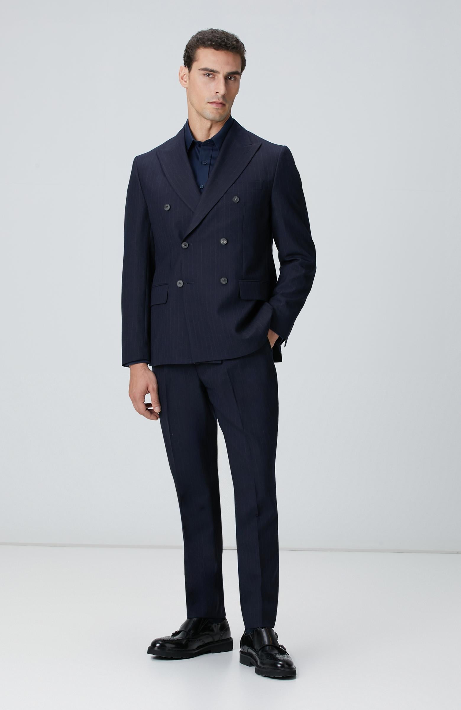 Network Erkek Non-Iron Lacivert Saten Gömlek