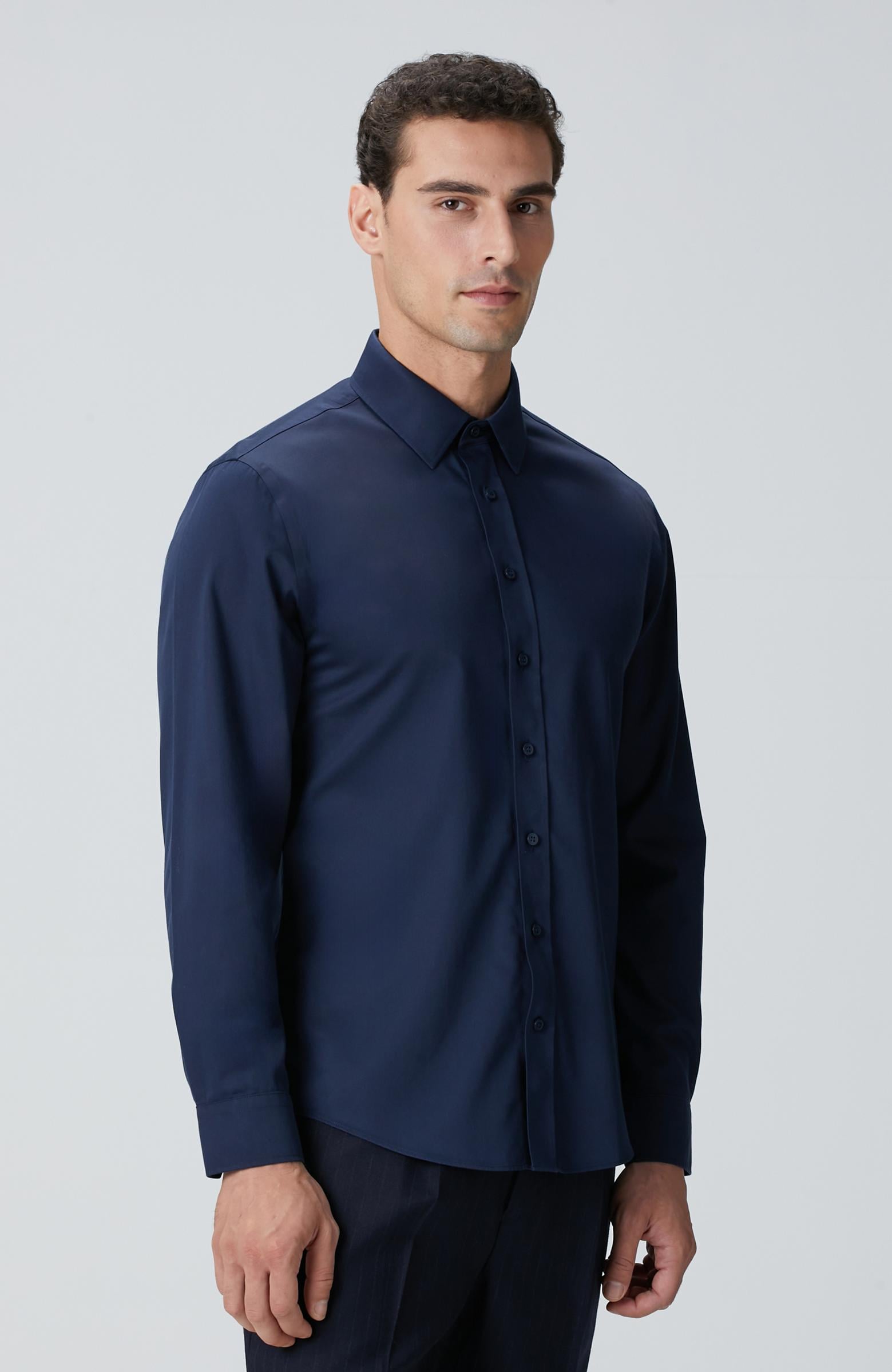  Network Erkek Non-Iron Lacivert Saten Gömlek