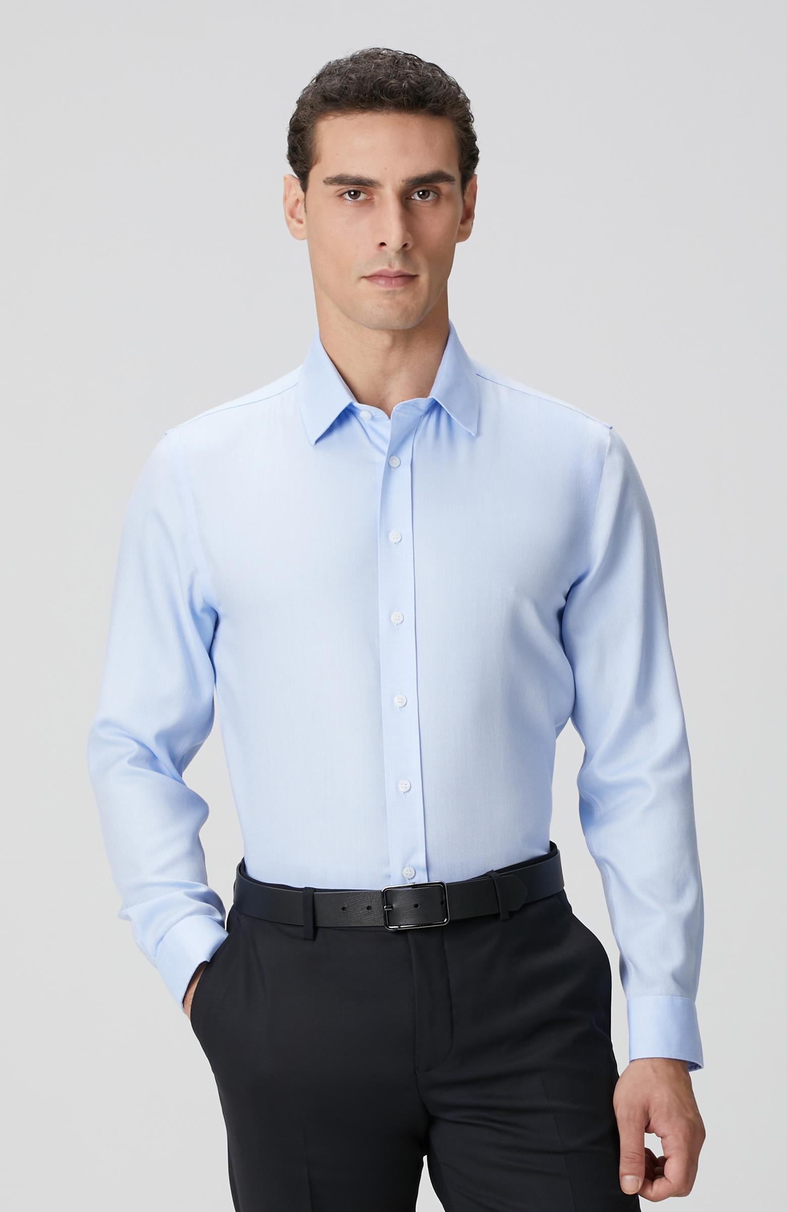  Network Erkek Non-Iron Mavi Balıksırtı Desenli Gömlek