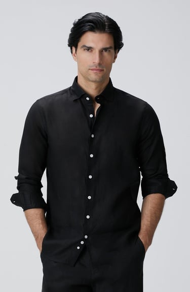 Network Erkek Siyah Keten Gömlek