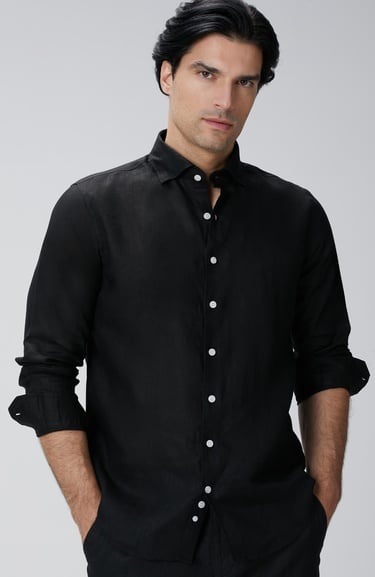  Network Erkek Siyah Keten Gömlek