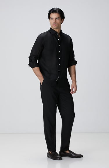  Network Erkek Siyah Keten Gömlek