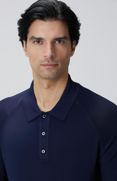  Network Erkek Lacivert Polo Yaka Triko Kazak