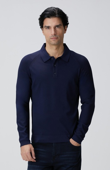  Network Erkek Lacivert Polo Yaka Triko Kazak