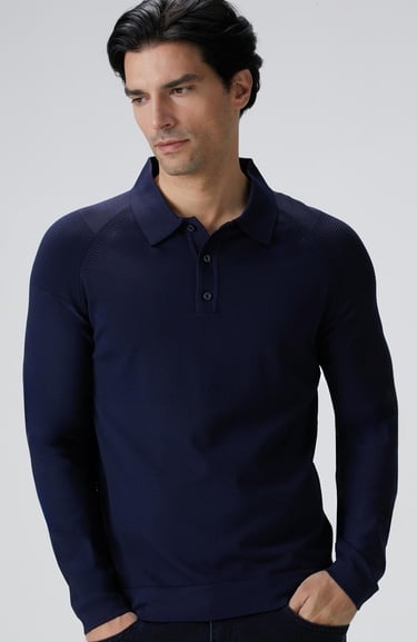  Network Erkek Lacivert Polo Yaka Triko Kazak