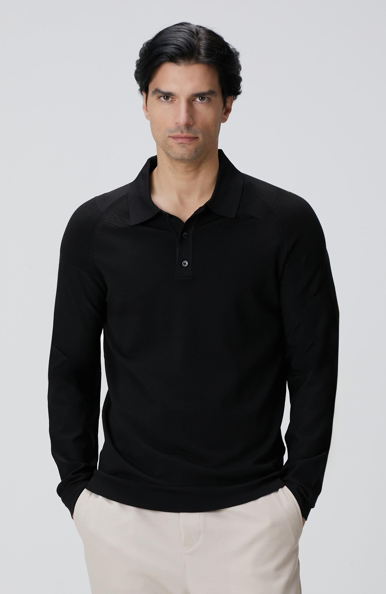  Network Erkek Siyah Polo Yaka Triko Kazak