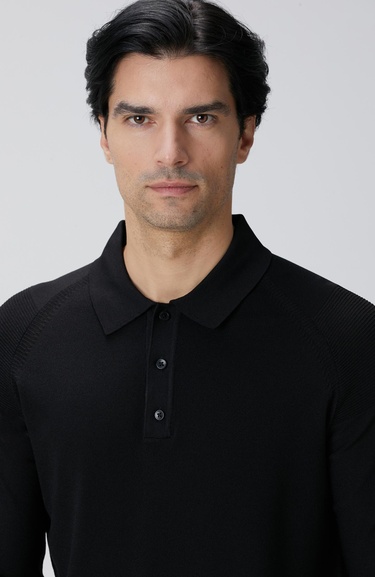  Network Erkek Siyah Polo Yaka Triko Kazak