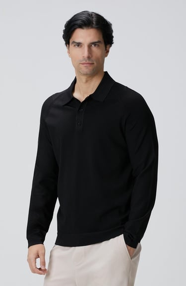  Network Erkek Siyah Polo Yaka Triko Kazak