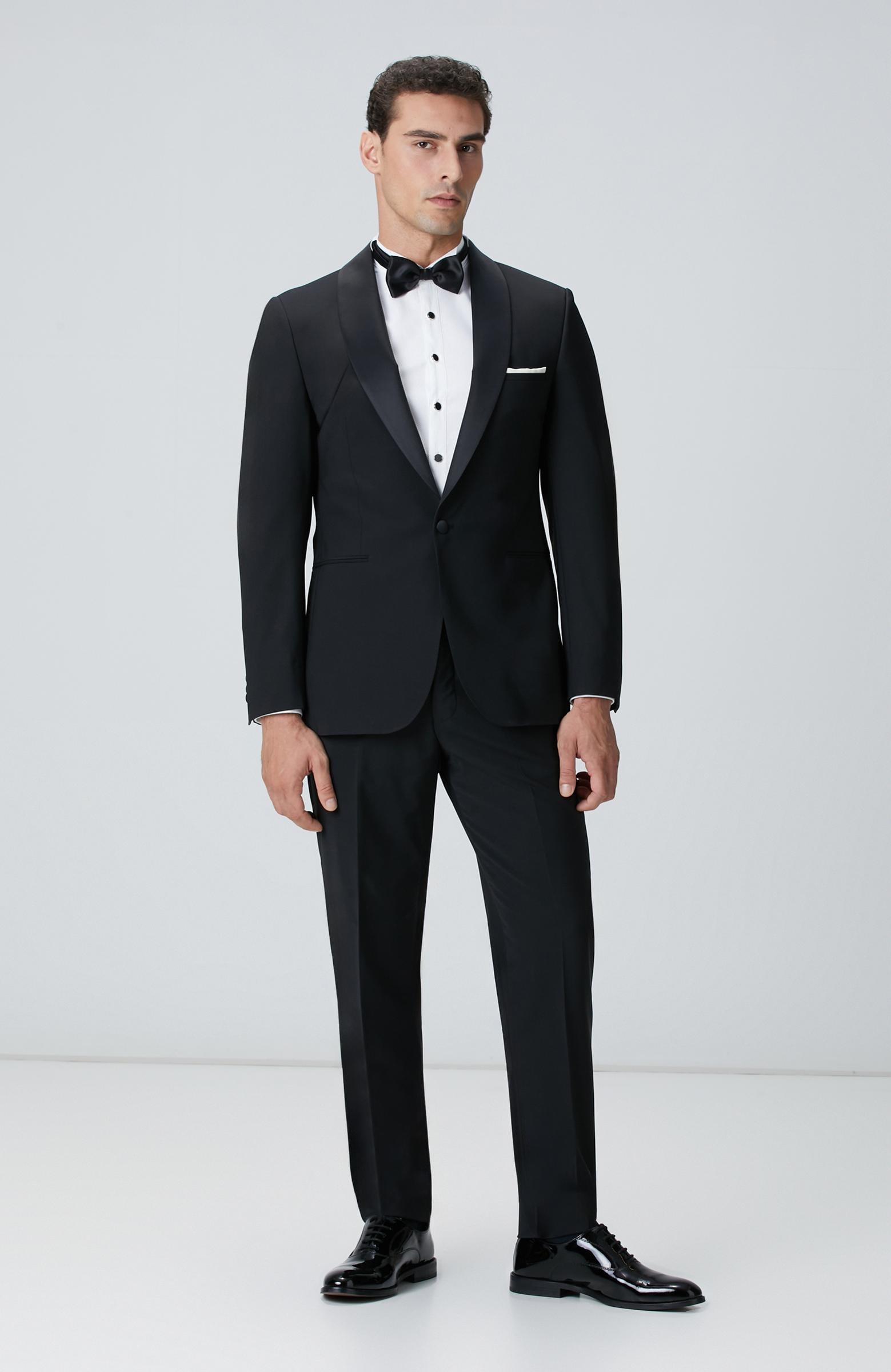  Network Erkek Beyaz Saten Smokin Gömlek