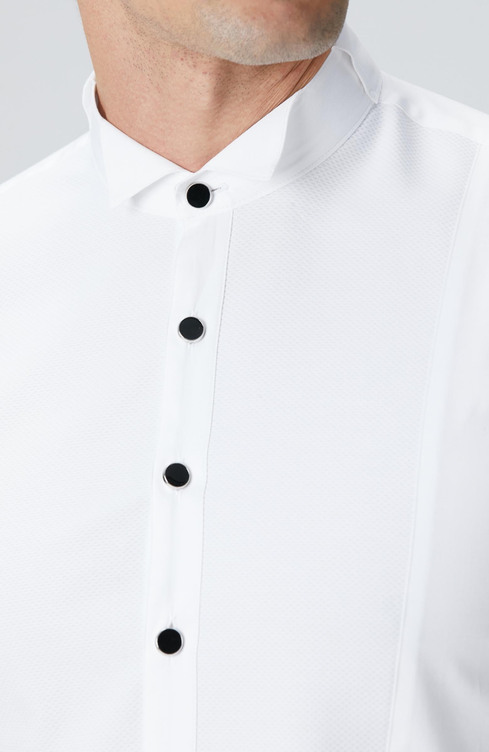  Network Erkek Beyaz Saten Smokin Gömlek