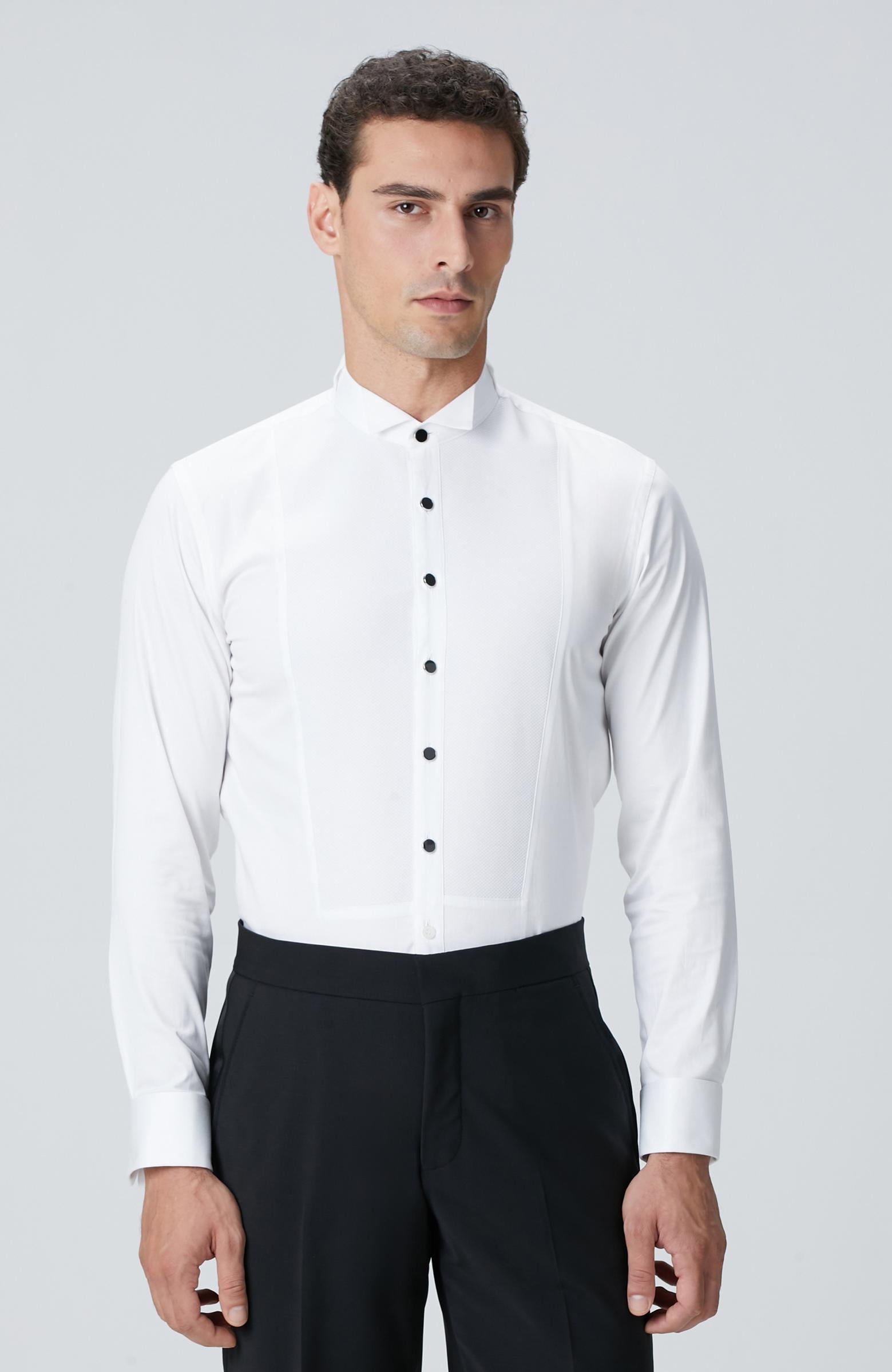  Network Erkek Beyaz Saten Smokin Gömlek