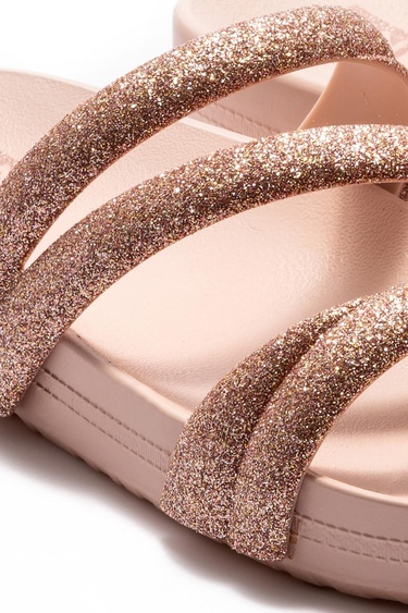  Glitter Tam Ad Kadın Terlik Açık Pudra 35/42