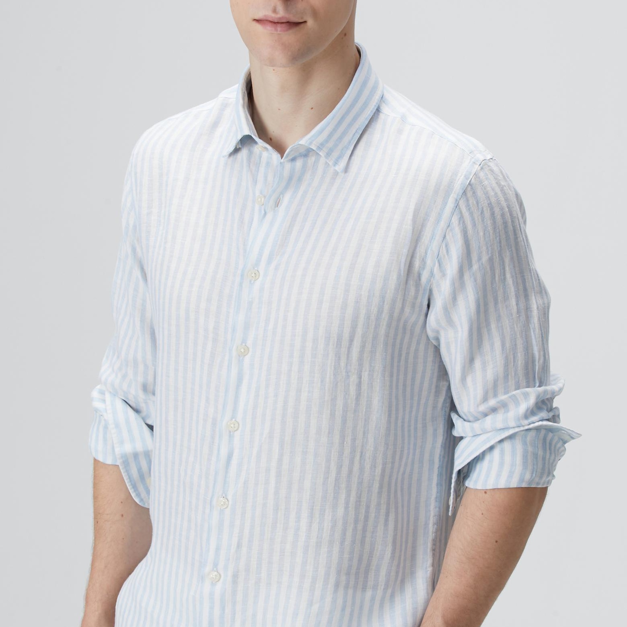 Network Erkek Mavi Beyaz Keten Gömlek