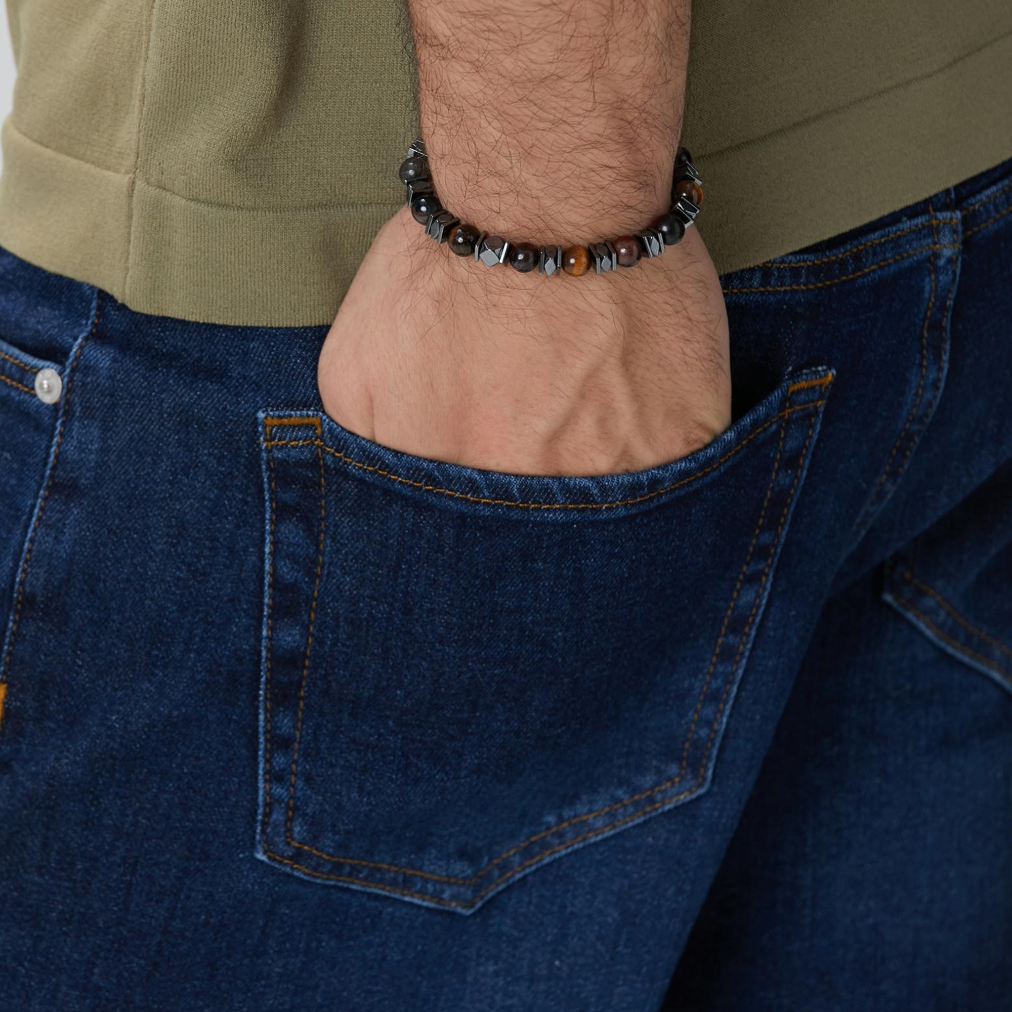 Network Erkek Kahverengi Doğal Taşlı Bileklik