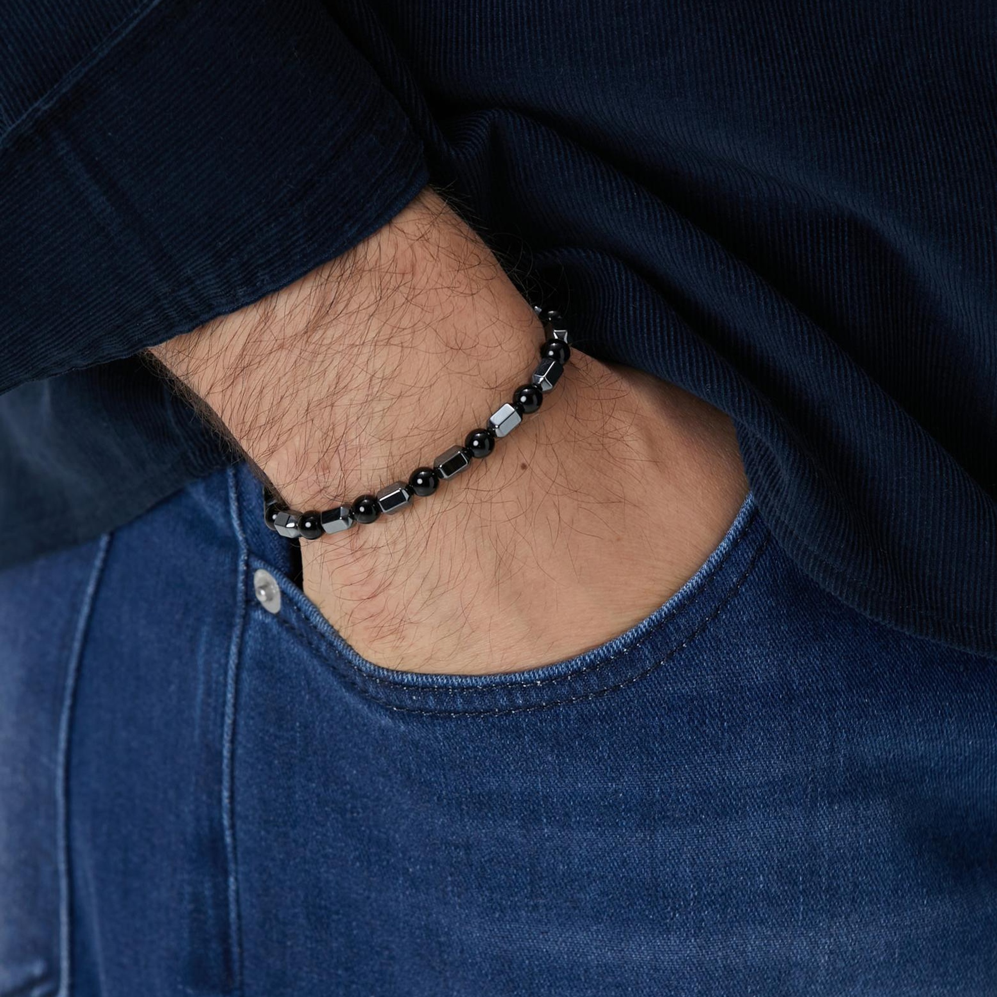 Network Erkek Siyah Doğal Taşlı Bileklik