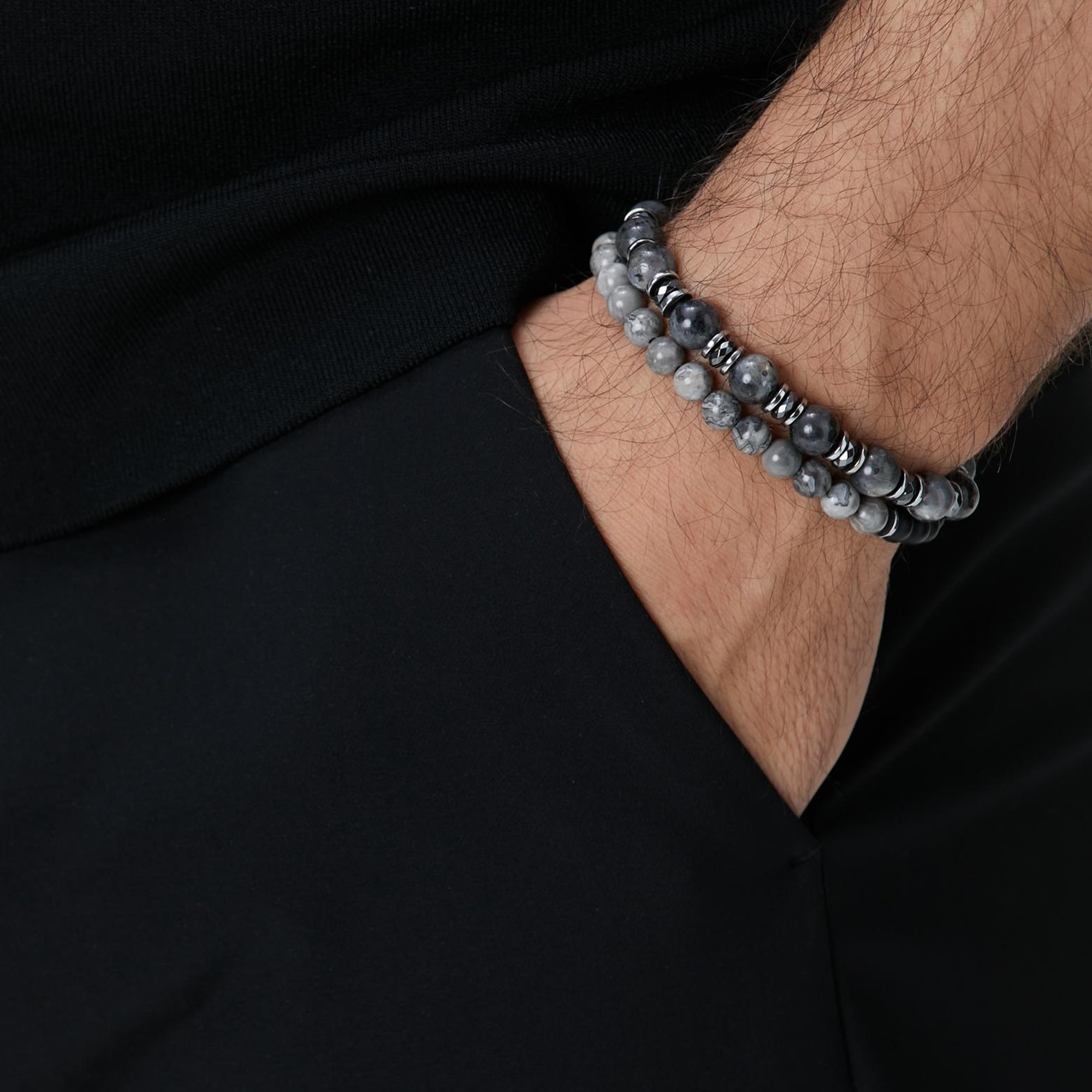 Network Erkek Antrasit Doğal Taşlı Bileklik