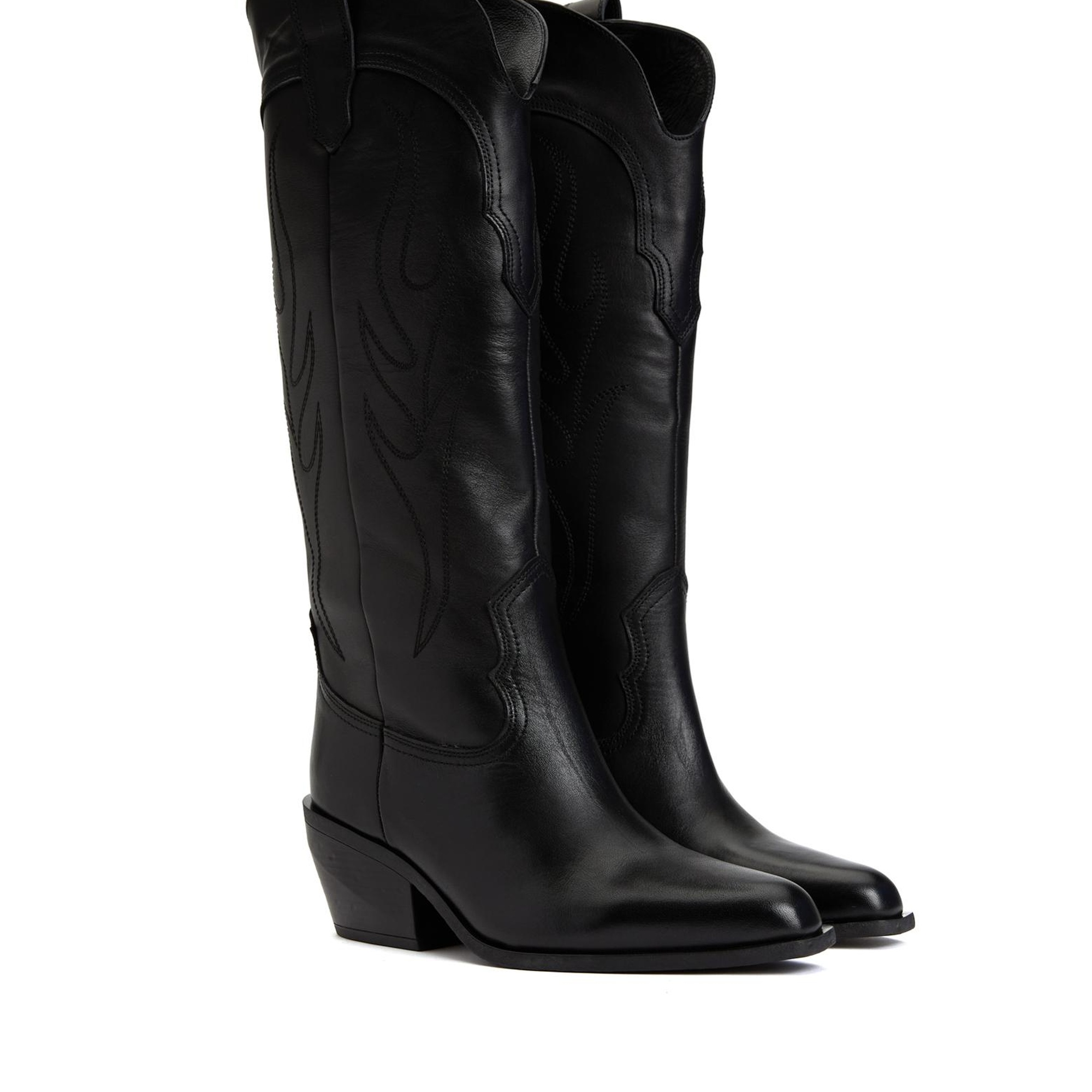 Divarese Kadın Siyah Deri Kovboy Western Çizme