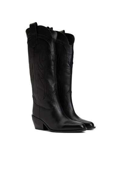  Divarese Kadın Siyah Deri Kovboy Western Çizme
